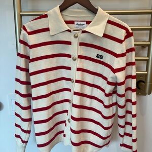 Ellandemm Striped Red and White Cardigan, size XS